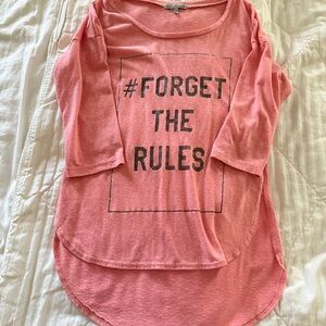 Pink Graphic Tee with "Forget the Rules" Print
